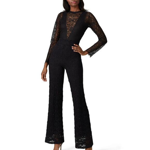 Nightcap Black Lace Flare Jumpsuit MEDIUM Bodycon Cocktail Vampire Goth USA $500 - Picture 1 of 10